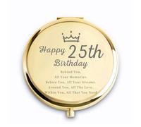 QUSTGO 25th Birthday Gifts for Women, Female Presents for 25 Year Old, Personalised Engraved Compact Mirror Gift for Her Daughter Niece Granddaughter Sister Girlfriend Friend
