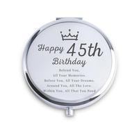 QUSTGO 45th Birthday Gifts for Women, Female Presents for 45 Year Old, Personalised Engraved Compact Mirror Gift for Her Ladies Mum Aunt Wife Sister Daughter Friends