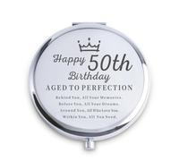 QUSTGO 50th Birthday Gifts for Women, Female Presents for 50 Year Old, Personalised Engraved Compact Mirror Gift for Her Ladies Mum Aunt Wife Sister Daughter Friends