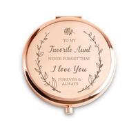 QUSTGO Aunt Gift from Niece Nephew, Personalised Compact Mirror for Aunt Auntie, Custom Small Mirror for Christmas Secret Santa Stocking Fillers Birthdays