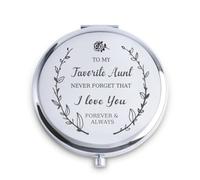 QUSTGO Aunt Gift from Niece Nephew, Personalised Compact Mirror for Aunt Auntie, Custom Small Mirror for Christmas Secret Santa Stocking Fillers Birthdays
