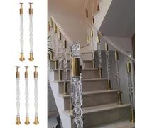QUSYZD Acrylic Stair Railing Spindles, Modern Indoor Staircase Balusters, Clear Round Handrail Posts, Decorative Stair Baluster Column Kit with Gold Hardware,10 Pcs 90cm,5 Pcs-85cm(33 1/2