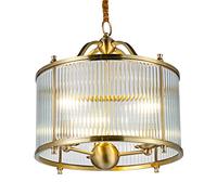 QUSYZD Brass 3-Light Drum Ribbed Glass Pendant Light - Modern Ceiling Lamp for Dining Room, Bedroom, E14 Hanging Fixtures,