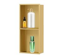 QUSYZD Double Shelf Stainless Steel Shower Niche - 27.56" x 11.02" Recessed Built-in Wall Storage, No Tile Needed, Square Design for Bathroom, Durable Black Finis,Gold
