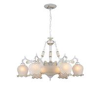 QUSYZD Modern Mid Century Vintage Glass Modern Semi Flush Mount Pendant Light Antique Brass Finish Hanging Ceiling Light Fixtures for Bedroom Dining Room Restaur,White-6 head