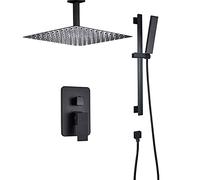 QUSYZD Rain Shower Black Bathroom Shower Faucet Set with Handheld Shower,Ceiling Mounted Shower Combo Set Brass Rain Mixer Shower with Shower Head,Lifting Rod,8 Inch,10 Inch