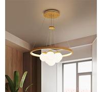QUSYZD Round LED Integrated with Wood Milk Glass Pendant Light Rustic 1 Ring Dimmable Hanging for Dining Table Kitchen Island Living Room Bedroom Farmhous,6lights White Light-A