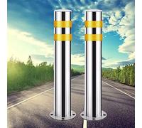 QUSYZD Security Posts for Driveways,Stainless Steel Barrier Reflective Tape Parking Post,Bollard Stanchion Post for Traffic Control, Driveway Barrier,2 Pack-50cm/19.6in