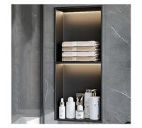 QUSYZD Shower Niche, Embedded Stainless Steel Waterproof Storage Shelf with Lights, One Piece Bath Shampoo Toiletry Pantry Decor, Easy to Install,Gray,32x3,Black-28x70x12.5cm