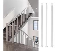 QUSYZD Stair Railing Stair Spindle White, Wrought Iron Sturdy Banister Column for Deck, Office Steps, Stairs Metal Balusters w/Adjustable Bracket, Ground Mount for Balconie,Square- 3 Pcs-95cm/37.4in