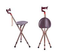 QUSYZD Walking with Seat, Folding Walking Stick Height Adjustable Tripod Stool with Non-Slip Handle Grip and Rubber Tip Balancing Mobility Aid for Elderly/Brown,