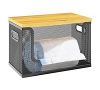 Quszmd Trash Bag Holder Organizer with Bamboo Lid 1 Pack, Mesh Garbage Bag Dispenser for Kitchen Countertop, Under Sink, Laundry, Pantry (Black, 9.84" × 5.51" × 6.3")
