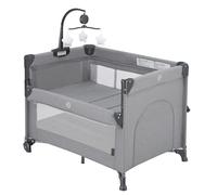 Qutanix 2-in-1 Baby Playard, Pack and Play Bassinet, Easy Folding Portable Crib with Music Mobile for Newborn to Toddlers (Grey)