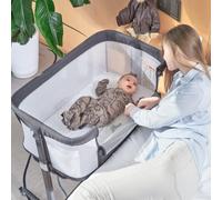 QUTANIX Baby Bassinet Bedside Sleeper with Wheels,Easy Folding Lightweight Crib for Baby/Infants,Breathable Mesh and Adjustable Height - Grey