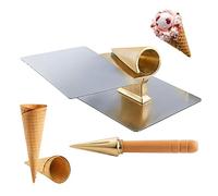 QUTBAG Copper Ice Cream Roll Maker, Ice Cream Waffle Cone Roller with Non-Slip Wooden Handle, DIY Cooking Omelet Maker Waffle Roller Baking Tool Accessories for Cooking