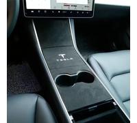 QUTBAG Suede Car Center Console Armrest Wrap, Black, Gray, Center Console Decorative Stickers, Interior Decoration Kit Accessories, For Tesla Model 3 2017-2020,logo-bearing