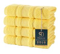 Qute Home 4 PACK Hand Towels Set | Premium Quality Luxury Turkish Cotton Absorbent AND Super Soft - YELLOW