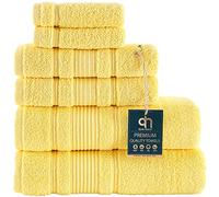 Qute Home 6-Piece Bath Towels Set, 100% Turkish Cotton Premium Quality Bathroom Towels, Soft and Absorbent Turkish Towels, Set Includes 2 Bath Towels, 2 Hand Towels and 2 Washcloths (Yellow)
