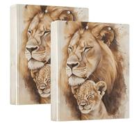 Quteprint 1 Pack 3-Ring Binders - Watercolor Lion Animal 1.5 inch Round Ring Binder with 3 Clear Pockets, Clipboard & Holds 200 Sheets for Office/School/Home Organization
