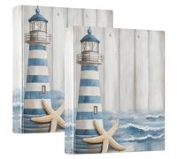 Quteprint 1 Pack 3-Ring Binders - Wooden Sea Lighthouse Starfish 1.5 inch Round Ring Binder with 3 Clear Pockets, Clipboard & Holds 200 Sheets for Office/School/Home Organization