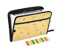 Quteprint 13 Pockets Expanding File Folder with Zipper Closure, Animal Bees Honeycomb Yellow Accordion File Folder with Sticky Labels, Letter Size A4 Papers Expandable File Document Organizer