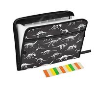 Quteprint 13 Pockets Expanding File Folder with Zipper Closure, Animal Dinosaur Skull Pattern Accordion File Folder with Sticky Labels, Letter Size A4 Papers Expandable File Document Organizer