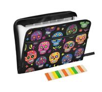 Quteprint 13 Pockets Expanding File Folder with Zipper Closure, Day of The Dead Sugar Skull Accordion File Folder with Sticky Labels, Letter Size A4 Papers Expandable File Document Organizer
