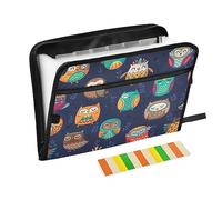 Quteprint 13 Pockets Expanding File Folder with Zipper Closure, Indian Ethnic Owl Bird Accordion File Folder with Sticky Labels, Letter Size A4 Papers Expandable File Document Organizer