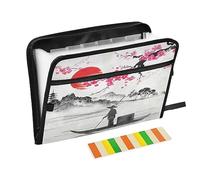Quteprint 13 Pockets Expanding File Folder with Zipper Closure, Japanese Landscape Flower Accordion File Folder with Sticky Labels, Letter Size A4 Papers Expandable File Document Organizer