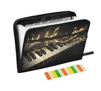 Quteprint 13 Pockets Expanding File Folder with Zipper Closure, Piano Keys Music Notes Gold Accordion File Folder with Sticky Labels, Letter Size A4 Papers Expandable File Document Organizer