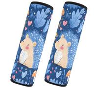 Quteprint 2 Pack Car Seat Belt Covers for Adults & Kids, Cartoon Flowers Leaves Hedgehog 6.5''x6.5'' Universal Fit Car Seat Straps Shoulder Pads for Car/Truck/SUV & Backpack Shoulder Neck Protector, S