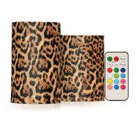 Quteprint 2 Pack Flameless Candles with Remote Timer Flickering LED Candles, Brown Animal Leopard Print Battery Operated Candles Tea Lights Fake Candles for Home Bathroom Halloween Christmas Party