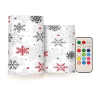 Quteprint 2 Pack Flameless Candles with Remote Timer Flickering LED Candles, Christmas Red Grey Snowflakes Battery Operated Candles Tea Lights Fake Candles for Home Bathroom Halloween Christmas Party