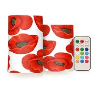 Quteprint 2 Pack Flameless Candles with Remote Timer Flickering LED Candles, Poppy Flowers Floral Red Battery Operated Candles Tea Lights Fake Candles for Home Bathroom Halloween Christmas Party