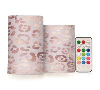 Quteprint 2 Pack Flameless Candles with Remote Timer Flickering LED Candles, Rose Gold Leopard Print Pink Battery Operated Candles Tea Lights Fake Candles for Home Bathroom Halloween Christmas Party