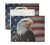 Quteprint 2-Pack Pencil Pouch for 3 Ring Binder, American Flag Bird Eagle Binder Pencil Case A4 File Bag with Zipper Clear Window, Durable Binder Organizer Large Capacity for School Office Makeup