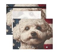 Quteprint 2-Pack Pencil Pouch for 3 Ring Binder, American USA Flag Dog Binder Pencil Case A4 File Bag with Zipper Clear Window, Durable Binder Organizer Large Capacity for School Office Makeup