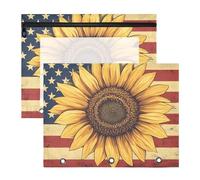 Quteprint 2-Pack Pencil Pouch for 3 Ring Binder, American USA Flag Sunflower Binder Pencil Case A4 File Bag with Zipper Clear Window, Durable Binder Organizer Large Capacity for School Office Makeup