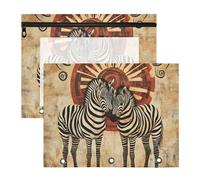 Quteprint 2-Pack Pencil Pouch for 3 Ring Binder, Ancient African Animal?Zebra Binder Pencil Case A4 File Bag with Zipper Clear Window, Durable Binder Organizer Large Capacity for School Office Makeup