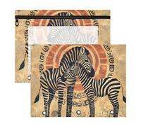 Quteprint 2-Pack Pencil Pouch for 3 Ring Binder, Ancient African Zebra Binder Pencil Case A4 File Bag with Zipper Clear Window, Durable Binder Organizer Large Capacity for School Office Makeup