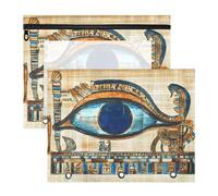 Quteprint 2-Pack Pencil Pouch for 3 Ring Binder, Ancient Egypt Eye of Horus Binder Pencil Case A4 File Bag with Zipper Clear Window, Durable Binder Organizer Large Capacity for School Office Makeup