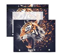 Quteprint 2-Pack Pencil Pouch for 3 Ring Binder, Angry Tiger Animal Binder Pencil Case A4 File Bag with Zipper Clear Window, Durable Binder Organizer Large Capacity for School Office Makeup