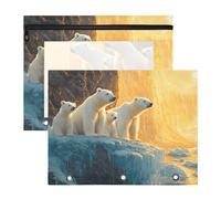 Quteprint 2-Pack Pencil Pouch for 3 Ring Binder, Animal Polar Bear Ice Binder Pencil Case A4 File Bag with Zipper Clear Window, Durable Binder Organizer Large Capacity for School Office Makeup