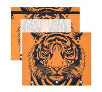 Quteprint 2-Pack Pencil Pouch for 3 Ring Binder, Animal Tiger Binder Pencil Case A4 File Bag with Zipper Clear Window, Durable Binder Organizer Large Capacity for School Office Makeup