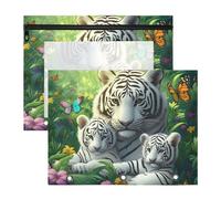 Quteprint 2-Pack Pencil Pouch for 3 Ring Binder, Animal Tiger Butterfly Flowers Binder Pencil Case A4 File Bag with Zipper Clear Window, Durable Binder Organizer Large Capacity for School Office Makeu