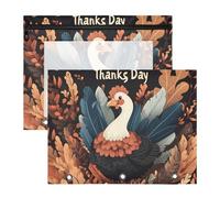 Quteprint 2-Pack Pencil Pouch for 3 Ring Binder, Autumn Happy Turkey Leaves Binder Pencil Case A4 File Bag with Zipper Clear Window, Durable Binder Organizer Large Capacity for School Office Makeup