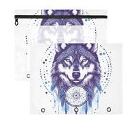 Quteprint 2-Pack Pencil Pouch for 3 Ring Binder, Boho Indian Animal Wolf Binder Pencil Case A4 File Bag with Zipper Clear Window, Durable Binder Organizer Large Capacity for School Office Makeup