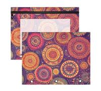 Quteprint 2-Pack Pencil Pouch for 3 Ring Binder, Boho Indian Mandala Pattern Binder Pencil Case A4 File Bag with Zipper Clear Window, Durable Binder Organizer Large Capacity for School Office Makeup