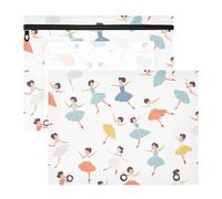 Quteprint 2-Pack Pencil Pouch for 3 Ring Binder, Cartoon Ballet Dancer Pattern Binder Pencil Case A4 File Bag with Zipper Clear Window, Durable Binder Organizer Large Capacity for School Office Makeup