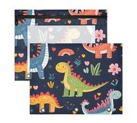 Quteprint 2-Pack Pencil Pouch for 3 Ring Binder, Cartoon Colorful Dino Dinosaurs Binder Pencil Case A4 File Bag with Zipper Clear Window, Durable Binder Organizer Large Capacity for School Office Make